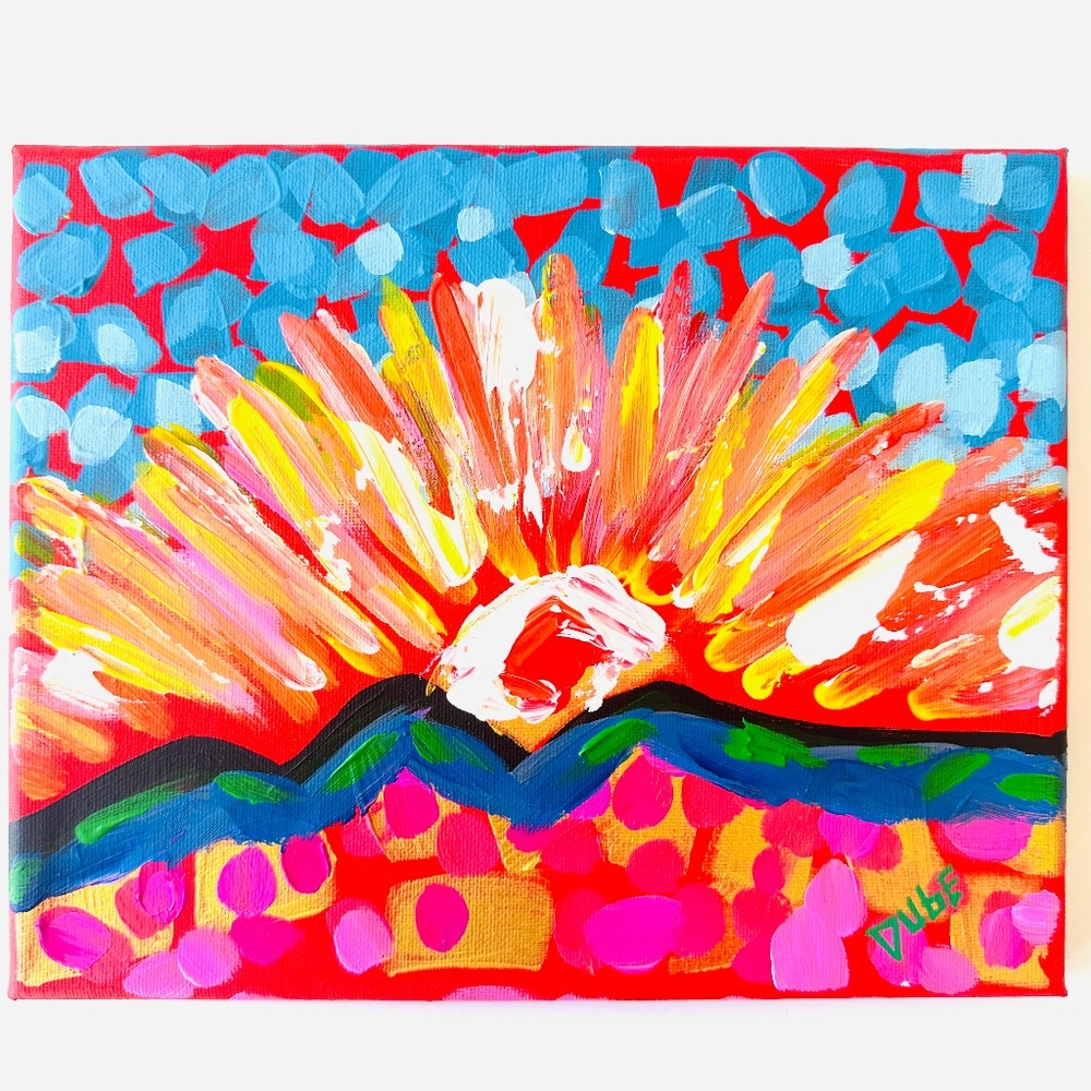 Original Painting Sunset Mountain Landscape  8" x 10" Canvas Abstract OOAK